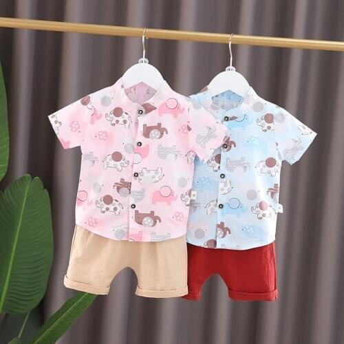 Children Summer causal Clothing Suit set Baby Boys Girls Crown Lapel Shirt Shorts 2Pcs/sets Kid Infant Coat Toddler Casual sets