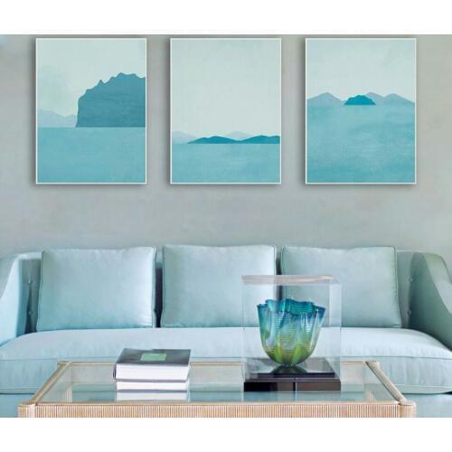 Nordic Modern Pure Blue Artistic Abstract Oil Painting Natural Ocean Scenery Living Room Bedroom Decoration Canvas Wall Art