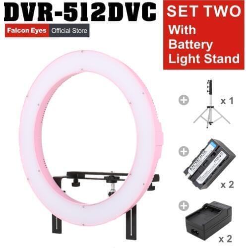 FALCONEYES Ring LED Video Selfie Panel Lamp 31W For Youtube Makeup With Camera Bracket/Battery/Light Stand DVR-512DVC Set Two