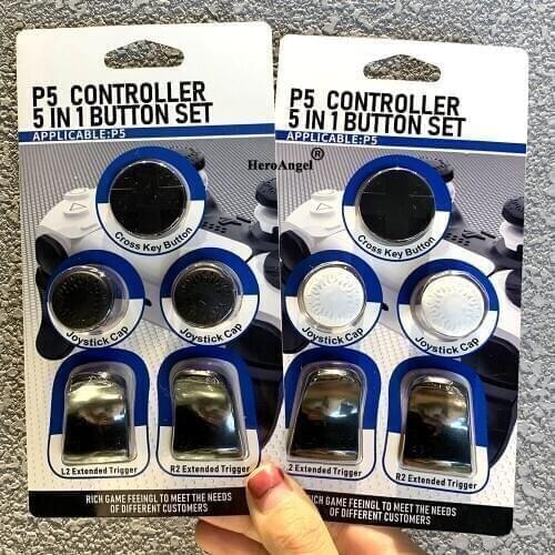 5 IN 1 For PS5 Controller Thumb Stick Grip Key Caps Joystick Cover L2 R2 Trigger Extender for Playstation 5 Game Accessory 2021