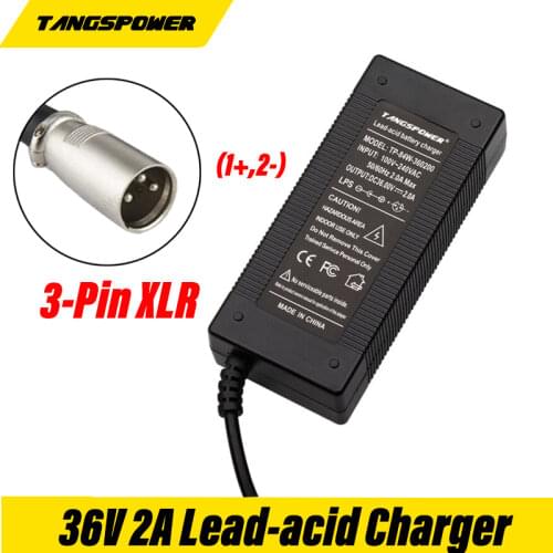 36V 2A 3-pin XLR lead-acid batteryE-bike Charger41.4 V electric scooter e-bike charger lead-acid battery
