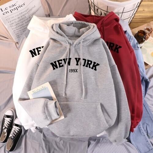 NEW 8 Colors Sweatshirts velvet winter Womens NEW YORK printing Hooded Female 2020 Cotton Thicken Warm Hoodies Lady Autumn Tops