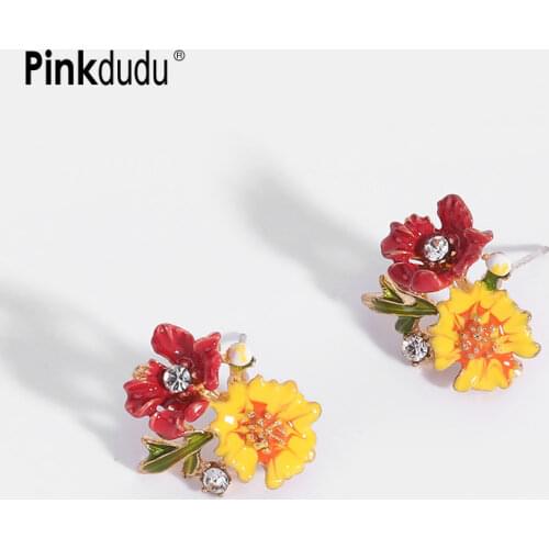 Pinkdudu Small Korean Fresh Cute Flowers Stud Earrings Spring Colorful Daisy Stud Earrings for Women Jewelry Accessories PD352