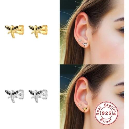 AIDE 2021 Trend 925 Sterling Silver Earrings For Women Black Bijou Insect Cartilage Stud Earrings Piercing Pendientes Mom Gift