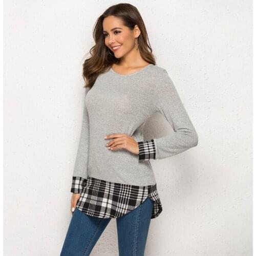 Womens Tops And Blouses Autumn Feminina Streetwear Plaid Patchwork Long Sleeve Long Blouse Tunic Ladies Top Woman Clothes