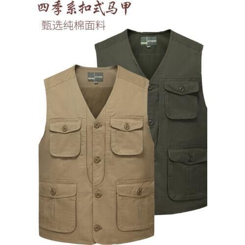 Plus Size Mens Denim Vest Casual Multi-Pocket Loose Jacket Outdoor Fishing Photographing Jean Waistcoat Vest Sleeveless Coat