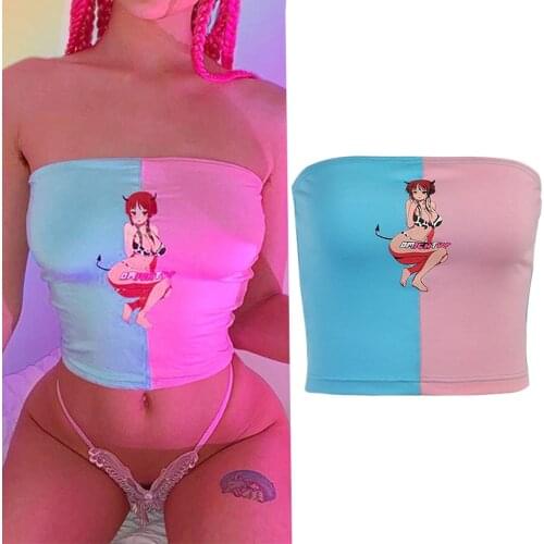 Harajuku Punk Grunge Vest Women Vintage Y2k 90s E-irl Emo Alt Cartoon Printed Tube Tops Mall Gothic Aesthetic Cute Camis