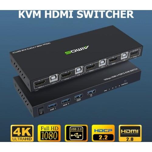 18Gbps 4K 60Hz Ultra HD Metal Case 4 Input 1 Output KVM Switch Screen Switcher Shared Keyboard and Mouse AM-KVM401