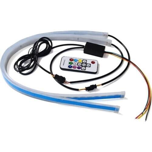 2Pcs Car Sequential Flowing RGB Daytime Running Light DRL Remote LED Light Strip 23GC