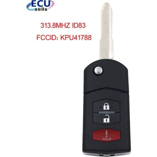3 Button Flip Key FOB 313.8MHZ 4D63 80bits for Mazda 3 6 MX-5 2006-2008,for RX-8 2004-2011 FCC ID: KPU41788