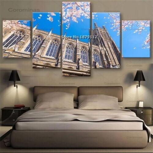 5 Piece Art On Canvas European Architecture And Cherry Blossoms Unframed Paintings Living Room Wall Pictures Cadre Moderne