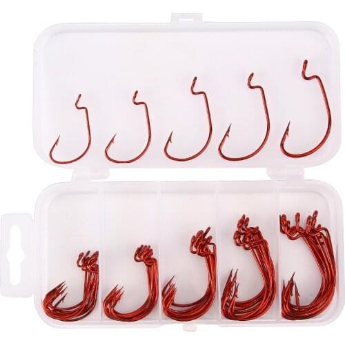 50pcs / 1 Box Red And Black 1#-2 / 0#13.5cm 72.6g High Carbon Steel Hook Fly Fishing Big Fish Carp Hook Sea Fishing Accessories