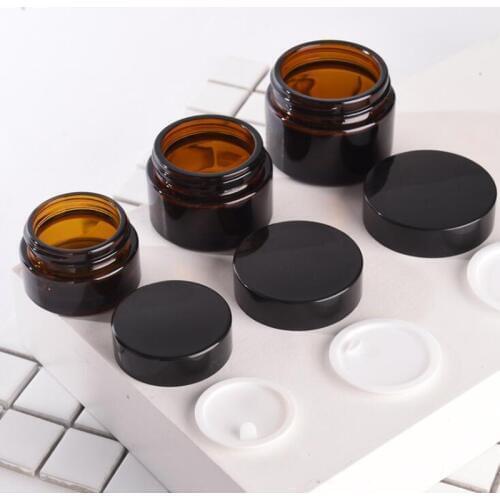 5g 10g 20g 30g 50g glass jars for cosmetics Amber Glass Cream Jars Cosmetic Packaging with lid black caps 10pcs/lot
