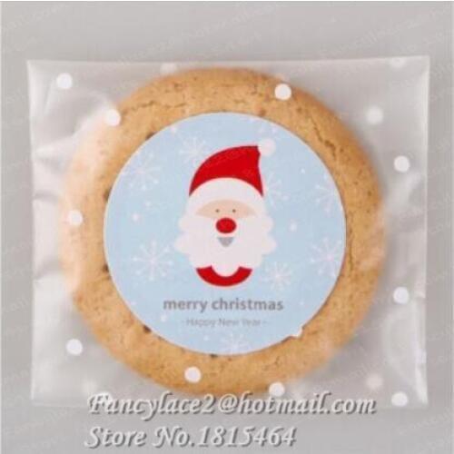 60pcs Christmas Seal Sticker Clips Happy Santa Claus Blue Snowflake Round Biscuit Bag Box Tags Labels Stationery