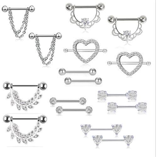 8pair/set New Style Fashion Heart Nipple Rings Piercing Women Stainless Steel Crystal Nipple Rings Jewelry Body Piercing