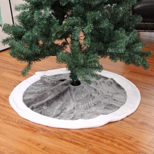 90cm Short Plush Letters Print Christmas Tree Skirt Apron Cover Floor Carpet