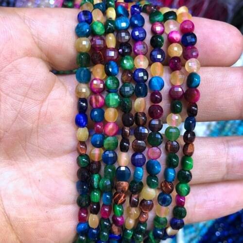 Wholesale 2strings Natural Multi Tiger Eye Beads 2x4mm Faceted Bean Coin Gem Stone Loose Beads For jewelry DIY 15.5"/string