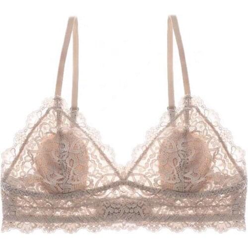 Bra Women Bralette Deep-V Breathable Sexy Lace French Maiden Ultra-thin Triangle Cup Lingerie Wire Free Jacquard Bra Intimates