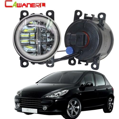 Cawanerl For Peugeot 307 2002-2008 Car Styling 4000LM LED Bulb H11 Fog Light + Angel Eye DRL Daytime Running Light 12V 2 Pieces