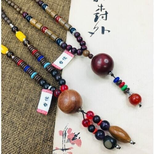 Zheru Natural Changbai Mountain Cliff Baibai Ball Pendant with three-color bead necklace Beautiful men and women sweater chain