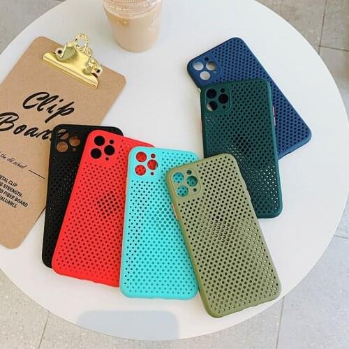 Hollow out Breathable Heat Dissipation Case For iphone 6/6s/7 8P/SE/XR/XSmax/11pro/se2020 of Contracted Solid Color Matte Cases
