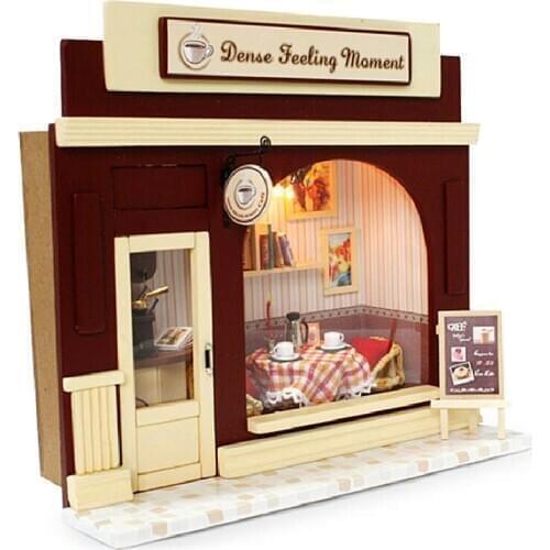 DIY Wooden Miniature Doll House Room Box Handmade 3D Dence Feeling Moment Europe Shop Dollhouse Furniture Wood Toys For Children