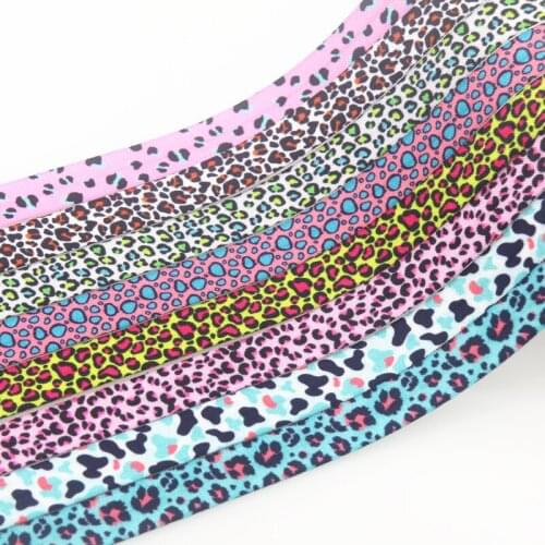 DHK 5/8'' 50yards Leopard printed Fold Elastic FOE stretch ribbon hairbow headwear headband DIY OEM S1415