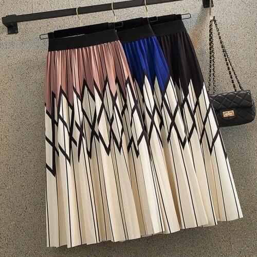 Spring Diamond-type Lattice Retro Fashion Joker A-line Long Pleated Skirt Contrast Color Gradient Plaid Skirts