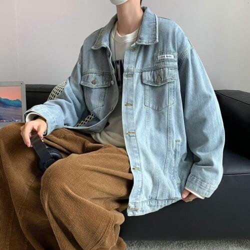 Denim Jacket Spring Autumn Retro Loose Overalls Hiphop Long Sleeve Top Streetwear Oversize Casual Trend Personality Male Clothes