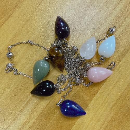 Water Drop Natural Stone Healing Pendulums for Dowsing Spiritual Divination Wicca 7 Chakra Crystal Pointed Pendule Reiki Jewelry