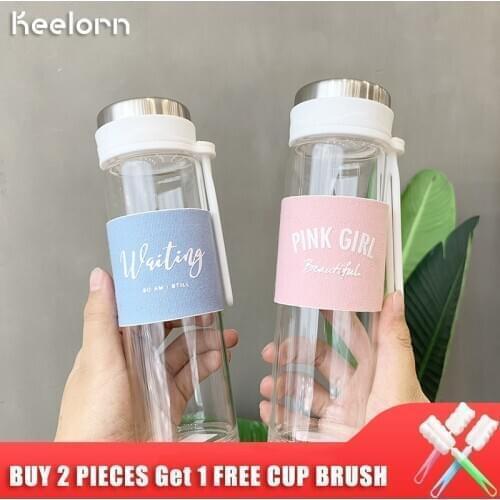 Keelorn 350ml Fashion text trend glass handle portable water bottle anti-scalding anti-fall small fresh water bottle