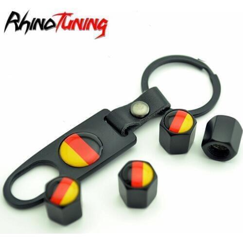 4pcs Germany Flag Car Wheel Tyre Valve Cap with Spanner for Polo Golf Auto Tire Valve Air Stem Dust Cover