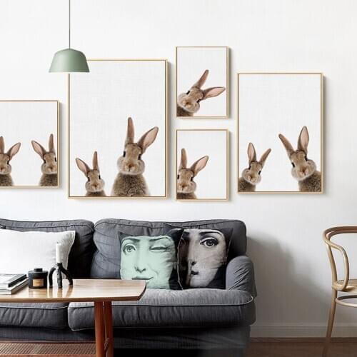 Little Bunny Rabbit Canvas Painting Poster Nursery Animal Print Minimalist Wall Art Wall Pictures for Living Room Kitchen Decor