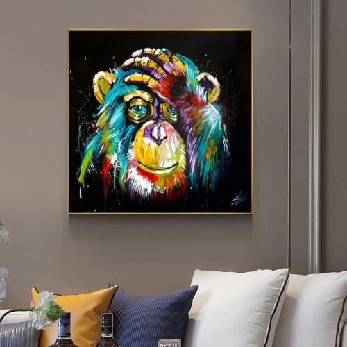 Cute Animal Thinking Monkey Canvas Art Posters Prints Graffiti Canvas Painting Wall Pictures for Kids Room Modern Home Cuadros