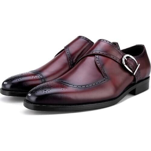 Fashion Black / Tan Monk Shoes Mens Business Dress Shoes Genuine Leather Office Shoes Male Wedding Groom Shoes