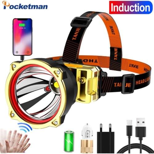 65000LM Powerful LED Headlight Long Range Head Light USB Rechargeable Headlamp Outdoor Night Camping Torch With Built in Battery