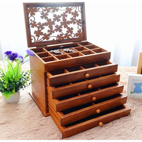 Multi-Layer Big 6 Layers Wooden Jewelry Box Jewelry Display Casket Earrings Ring Boxes Jewelry Organizer Gift Box White Brown