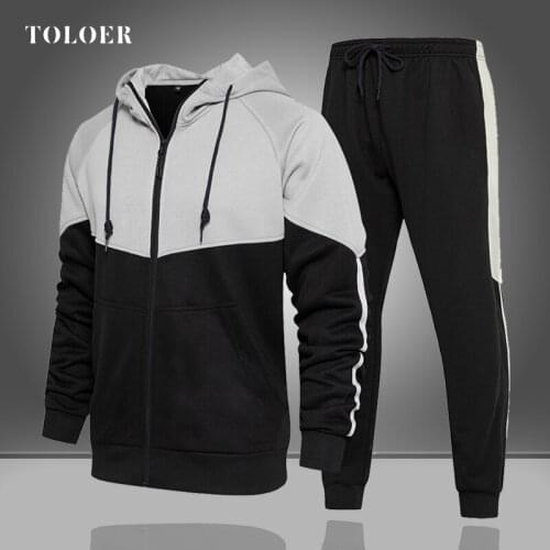 2021 Autumn Winter Mens Two Pieces Set Sports Suit Casual Long Sleeve Zipper Men Jogging Suit Fashion Outfit Set Patchwork Color