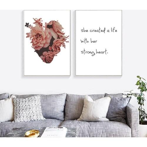 Rose Flower and Green Plant Prints Wall Art Nordic Simple Quote Plant So That Your Heart Will Grow Painting Decor for Home