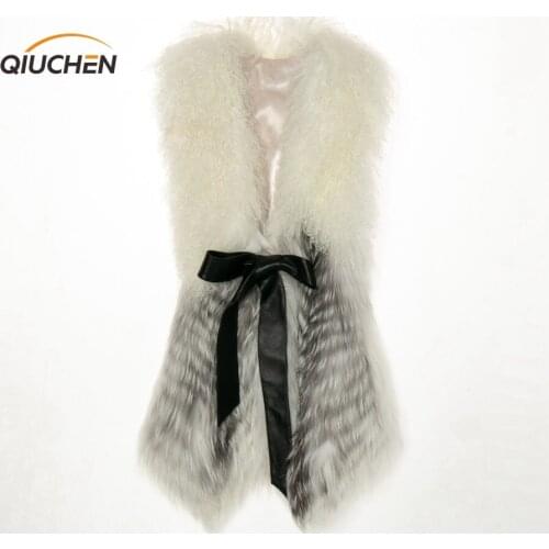 QIUCHEN PJ21043 2021 new arrival women real fox fur coat with sheep fur fashion winter vest high quality fast shipping
