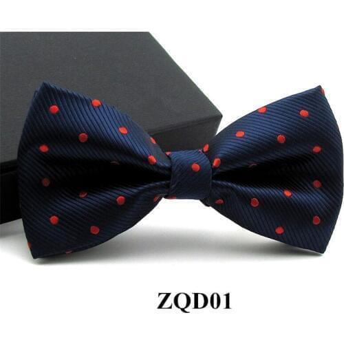 New Fashion Bow tie For Men With Red Dots Popular Party Wedding Cravat Butterfly Navy Dark Blue bowtie