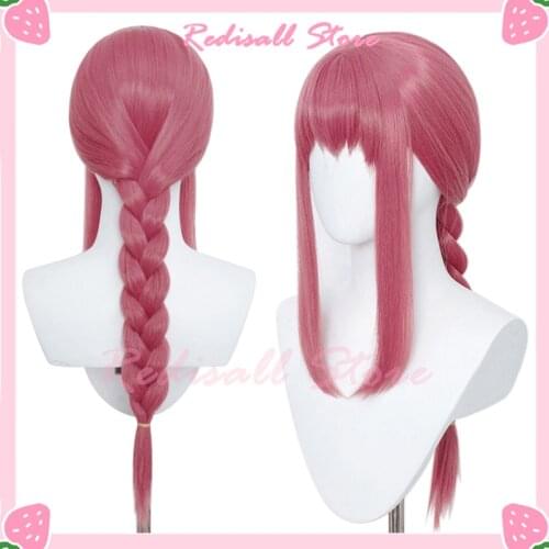 Anime Chainsaw Man Makima Cosplay Wigs Braided Long Pink Red Wig Braids Heat Resistant Synthetic Hair