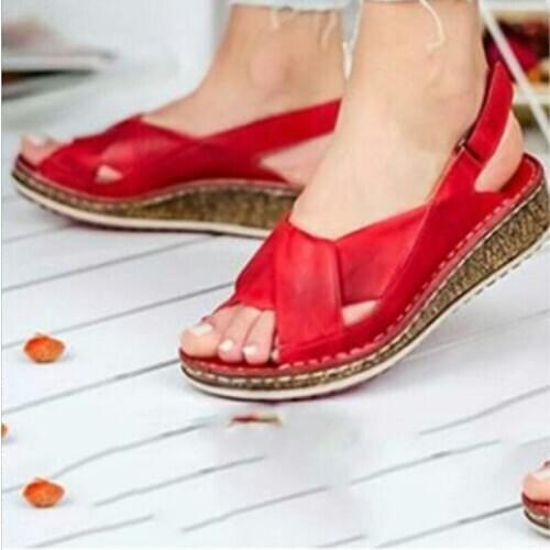 Durable Women Sandals Fashion Summer Peep-toe Wedge Sandal Comfortable Breathable Slip-on Flat Shoes