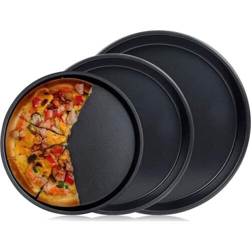 Pizza Pan,3 Pcs Pizza Baking Tray,Black Baking Tray,Suitable For Oven,Non-Stick Round Pizza Tray,8/9/10 Inch Baking Tray