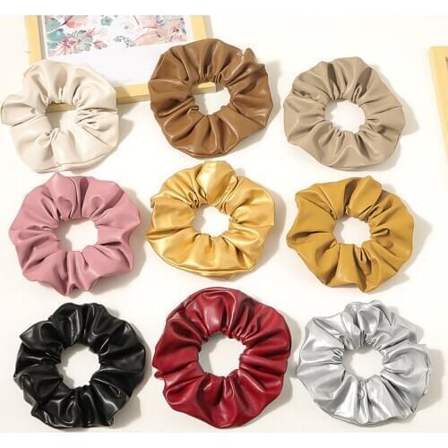 2021 New Soft Leather Scrunchie Elastic Hair Ring rope Ponytail Holder Black Pink Scrunchies for Women Hair Accessories Headwear