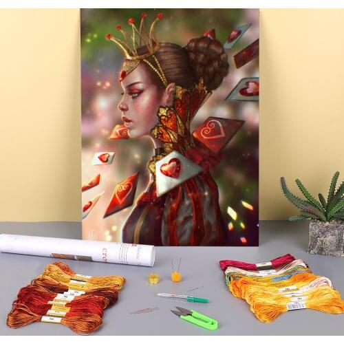Cartoon Girl Woman Printed Water-Soluble Canvas 11CT Cross Stitch Embroidery Complete Kit DMC Threads Sewing Needle