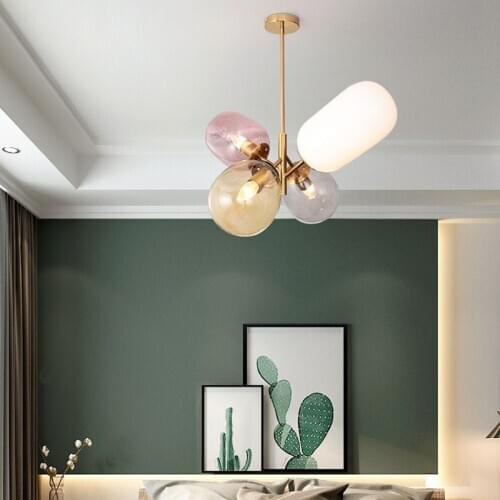 Nordic Colorful Balloon Glass LED Chandelier Princess Stained Glass Hanging Lamp Room Bedroom Dining Room Lighting Decoration