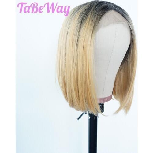 TaBeWay Blonde Synthetic Lace Front Wigs Bob straight short Hair Resistant Glueless With Natural Hairline for Women
