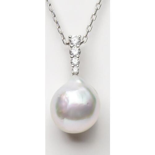 Gorgeous 9.5-10mm Real Akoya Cultured White Pearl Crystal Pendant 14k White Gold Free Shipping