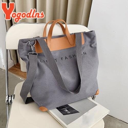 Yogodlns Casual Canvas Handbag for Women 2021 New Shoulder Bags Large Capacity Bags Shopping Bookbags Bucket Bags Khaki Hobo Bag